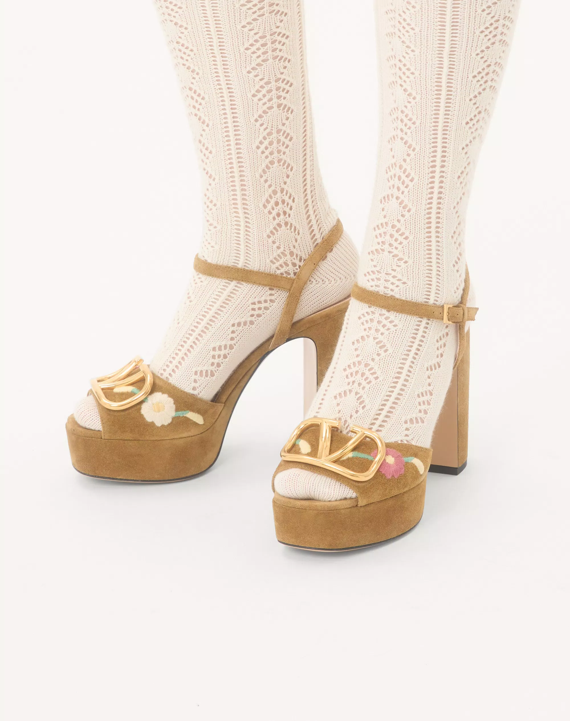 Valentino VLogo Signature Platform Sandal In Split Leather With Floral Embroidery 115 Mm - Image 7